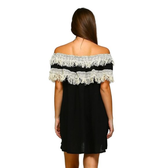 vELZERA Off the Shoulder Fringe Dress, Black - Picture 4 of 4